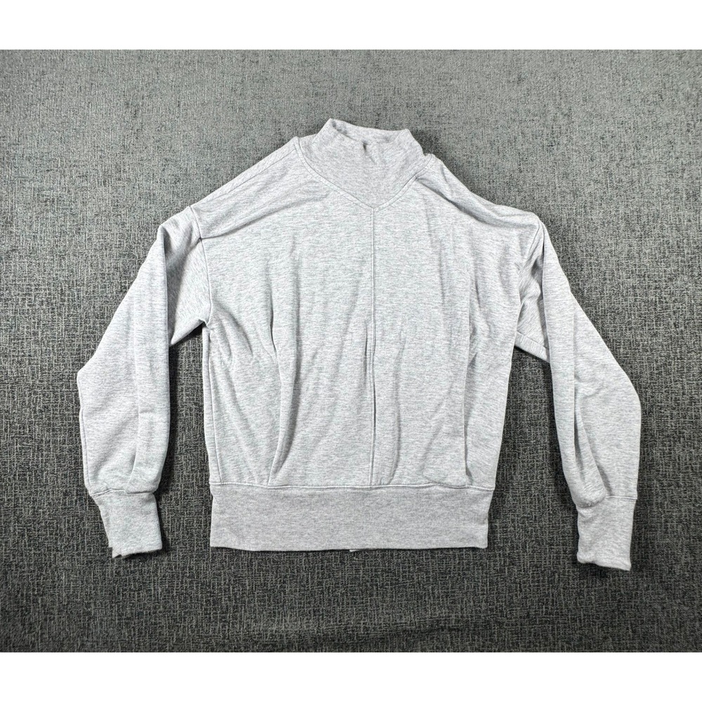 Athleta Womens XXS Gray Mock Neck Sweatshirt Drop Shoulder Pullover Slit Back